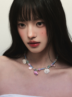1P Jewelry 浮光溯贝系列 粉色海螺锆石镶嵌彩色串珠项链