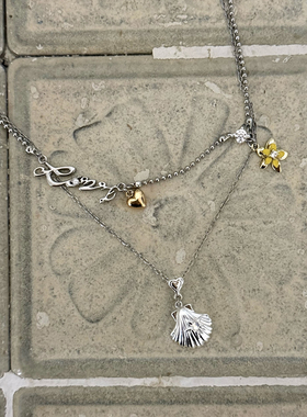 1P Jewelry 浮光溯贝系列双层链条贝壳爱心项链 锁骨链 七夕礼物