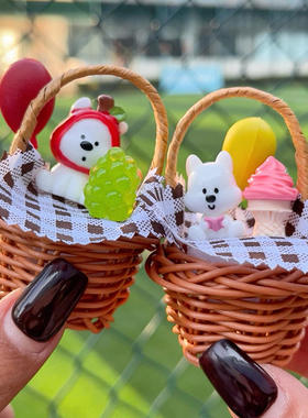 西西冰激凌系列野餐花篮摆件 创意造景娃娃屋微缩景观花蓝小摆件