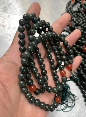 天然和田玉新疆青玉卡8多圈108项链吊坠挂件毛衣链手链坠包挂