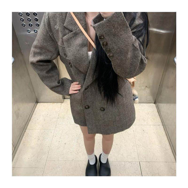 秋冬新款韩系西装加棉宽松毛呢外套女高级小个子赫本加厚呢子大衣,淘宝优惠券,粉丝福利购,淘宝优惠卷