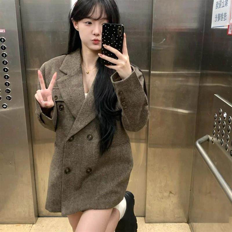 秋冬新款韩系西装加棉宽松毛呢外套女高级小个子赫本加厚呢子大衣,淘宝优惠券,粉丝福利购,淘宝优惠卷