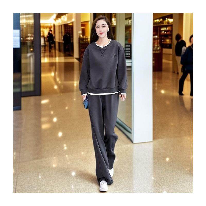 大码遮肉休闲运动假两件卫衣长裤两件套春秋新款棉质高档时尚套装,淘宝优惠券,粉丝福利购,淘宝优惠卷
