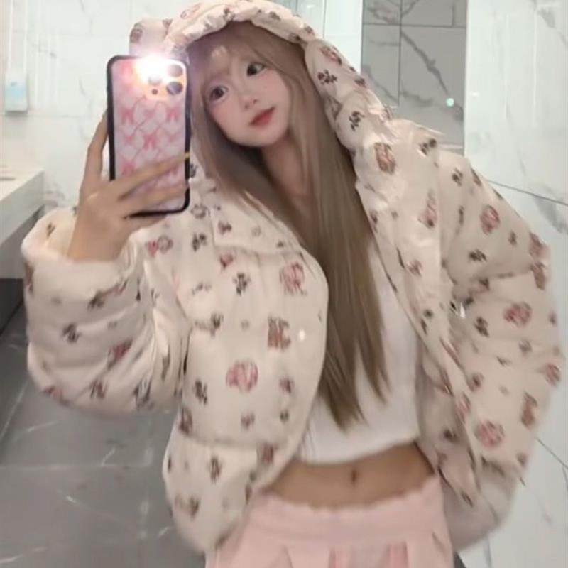 韩版学院甜美可爱卡通印花小狗耳朵连帽棉服冬季防寒保暖面包服女,淘宝优惠券,粉丝福利购,淘宝优惠卷