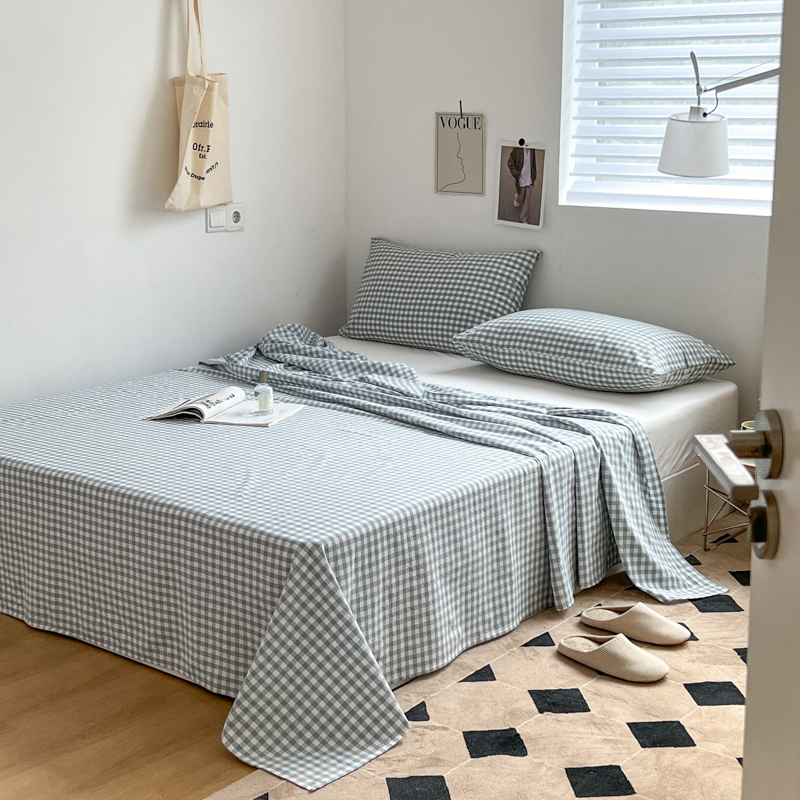 A类100全棉纯棉色织水洗棉床单单件宿舍单双人被单枕套三件套床笠 - 图1