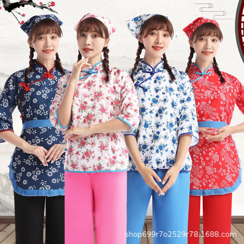 阿庆嫂碎花采茶女村姑民族乡村戏服 食里湘风食品民族服装/舞台装