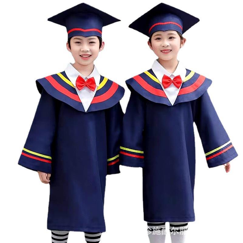 新款儿童博士服幼儿园学士服博士帽中小学毕业袍毕业礼服现货定制-图3