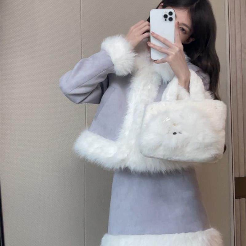 香芋套装毛毛层次感慵懒外套开衫+半裙2025百搭气质甜美两件套,淘宝优惠券,粉丝福利购,淘宝优惠卷