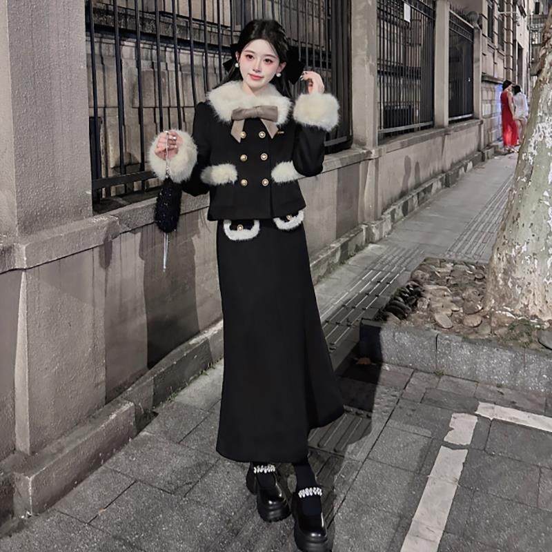 法式小香风毛领毛呢外套半裙套装秋冬新款高级感上衣裙子两件套潮,淘宝优惠券,粉丝福利购,淘宝优惠卷