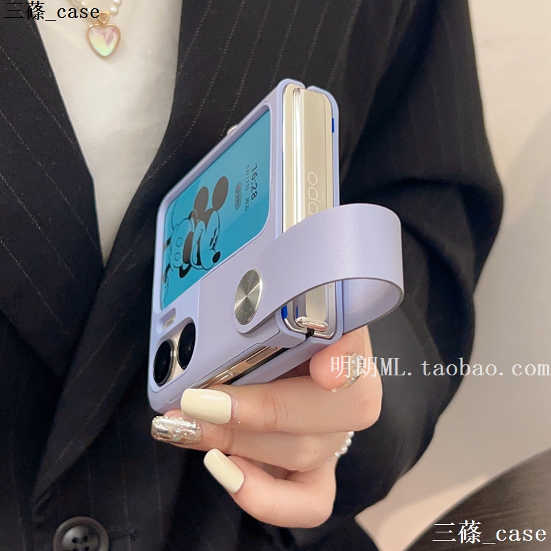 适用OPPOFindN3Flip手机壳新款手提式腕带findn2flip高档素皮保护壳oppo小折叠findn3flip个性简约纯色保护套 - 图2