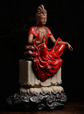 莲圣观世音菩萨坐莲德化陶瓷神像家用供奉观音菩萨佛像摆件