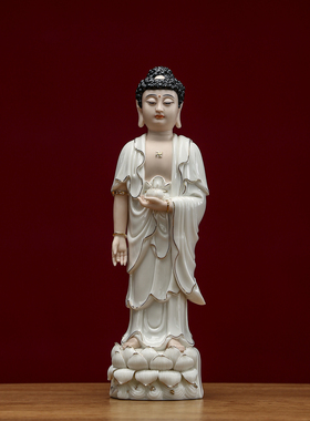 西方三圣阿弥陀佛大势至观世音菩萨立像德化陶瓷佛像家居供奉摆件