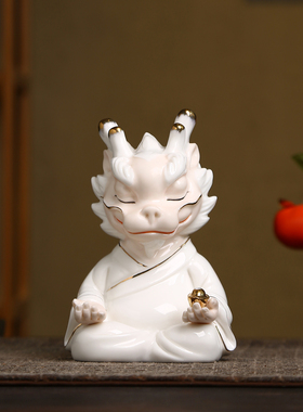 中式陶瓷小神龙手工茶桌摆件