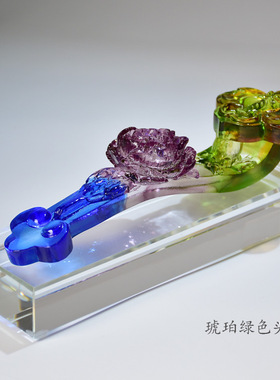 琉璃牡丹如意摆件桌面装饰品结婚礼物金婚纪念品办公礼品手工制
