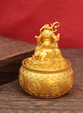 财神赵公明转转聚宝盆摆件客厅酒柜办公室装饰品店铺招财开业礼品