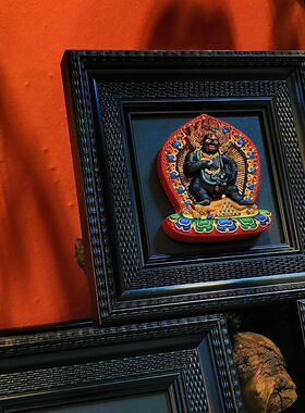 擦擦摆台手绘唐卡立体彩绘桌摆大威德黄财神大黑天佛牌装饰摆件