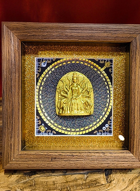 手绘唐卡立体擦擦黄财神扎基拉姆大黑天摆台装饰画摆件本命佛招财