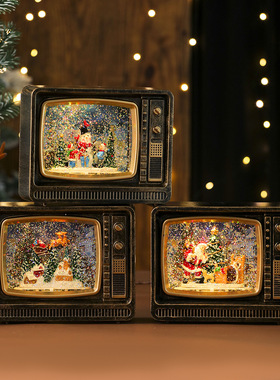 新款圣诞节音乐飘雪八音盒注水电视机夜灯礼物摆件圣诞老人装饰品