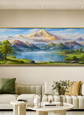 东西墙聚财山水聚宝盆壁画沙发背景墙装饰画背靠金山风景高档