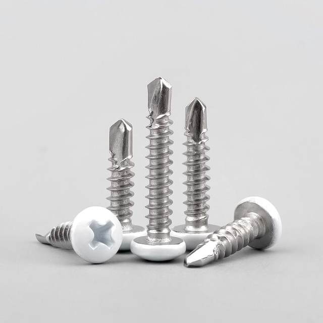 White painted pan head cross drill tail screw