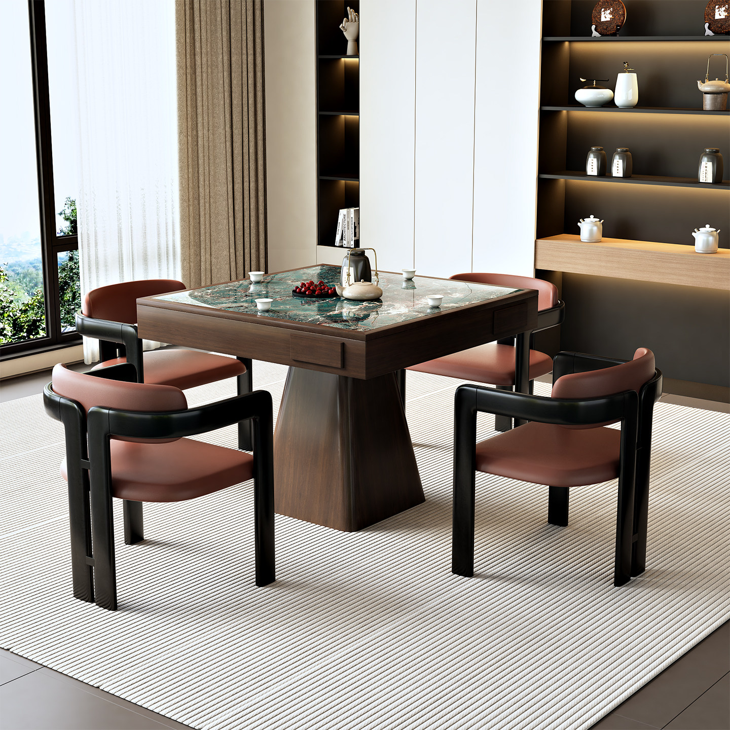 实木岩板高端正方形餐桌椅组合新中式客厅棋牌桌掼蛋专用桌八仙桌,淘宝优惠券,粉丝福利购,淘宝优惠卷