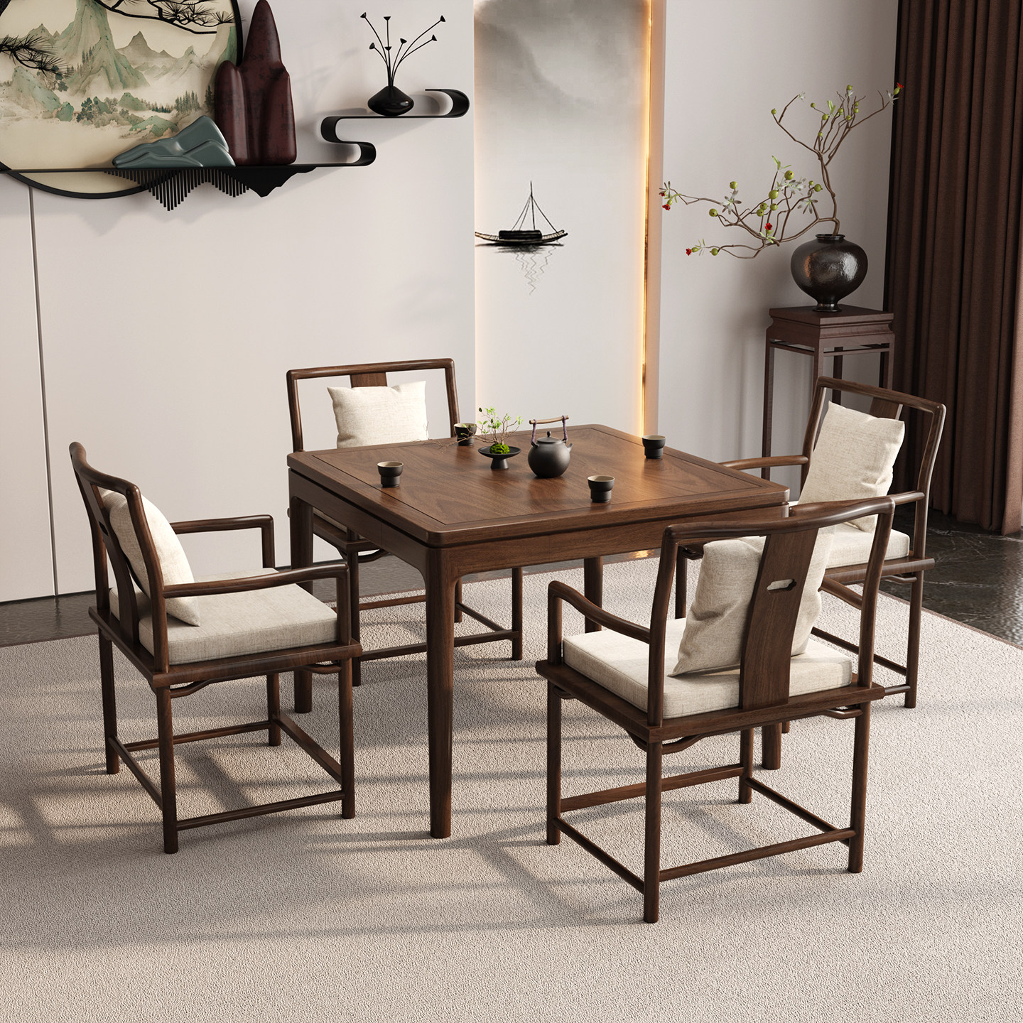 掼蛋专用桌八仙桌实木正方形棋牌桌椅组合四方餐桌新中式家用方桌,淘宝优惠券,粉丝福利购,淘宝优惠卷