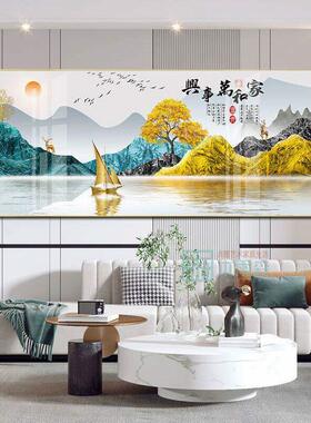 客厅装饰画家和万事兴简约现横版轻奢大气晶瓷镶钻沙发背景挂画