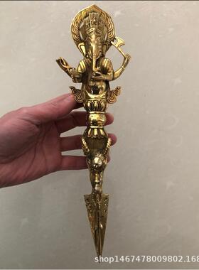 纯铜象神金刚镢摆件黄铜藏传密宗法器金刚杵风水古玩工艺品摆件
