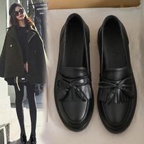 Genuine leather flat-bottomed small leather shoes 2023 Fall new work Single shoes Inn Wind Black Soft Bottom Comfortable Lefu Shoes