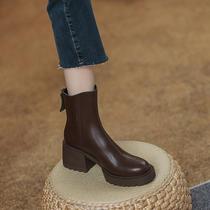 Genuine leather Martin boots woman small sub-thick bottom 2023 autumn winter new coarse heel plus suede short boots Inn wind slim boots