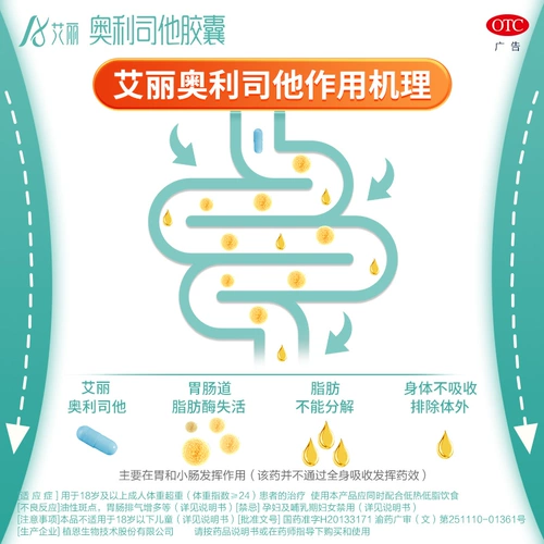 艾丽 Orlistat Потеря веса капсула медицины по снижению веса OTC Потеря веса. Потеря веса 60 мг подлинный официальный флагман