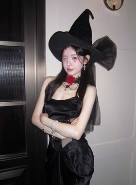 黑天鹅序曲万圣节cos装扮黑色蕾丝花朵女巫帽魔法帽暗黑系头饰女