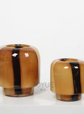 中古琉棕色条璃直筒奢花瓶宅寂风25手工黑色纹干花样板房软装轻摆