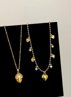 小众设计感松果爱心吊坠项链女复古轻奢时尚气质百搭颈链毛衣链