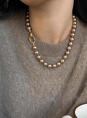 美拉德系香槟色珍珠项链女轻奢复古优雅高级感气质百搭颈链毛衣链