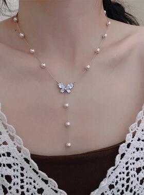 超仙锆石蝴蝶满天星珍珠项链女轻奢小众设计高级感百搭简约锁骨链