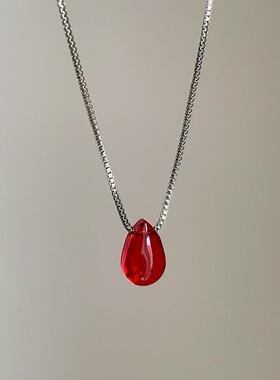 简约百搭红色水滴抽拉项链女小众高级感个性时尚潮流颈链锁骨链