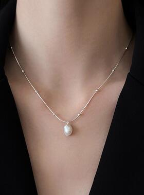 钛钢淡水珍珠吊坠项链个性简约时尚百搭锁骨链小众高级感颈链