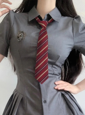 酒红色条纹领带女学院风jk