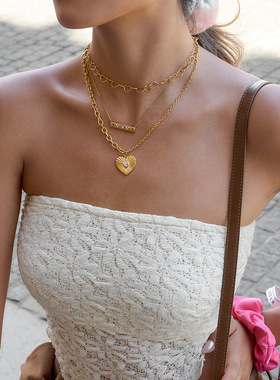 爱心拼色罗纹项链锁骨链