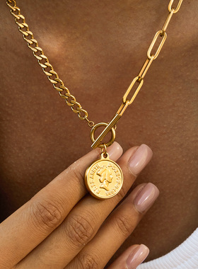 Sweetpeeps 小众设计感女王头像硬币链项链女高级感ins锁骨链