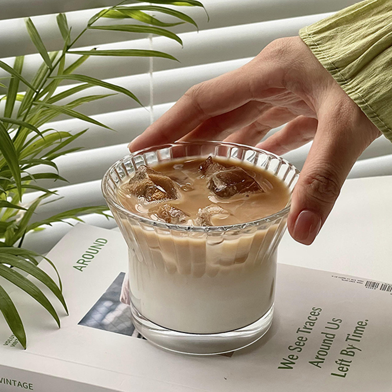 ins冰美式咖啡杯花朵挂耳咖啡杯高颜值拉花杯透明dirty玻璃拿铁杯 - 图0