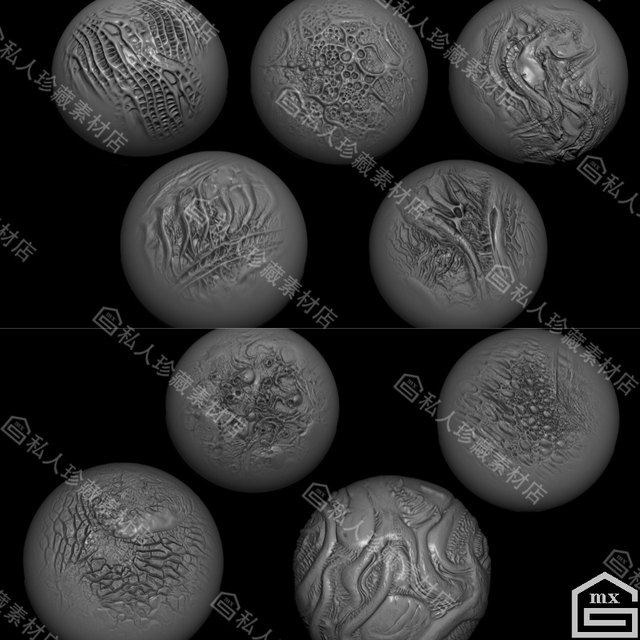 60 types of zbrush organic creature monster skin texture alpha brush zb special-shaped carving detail brush psd