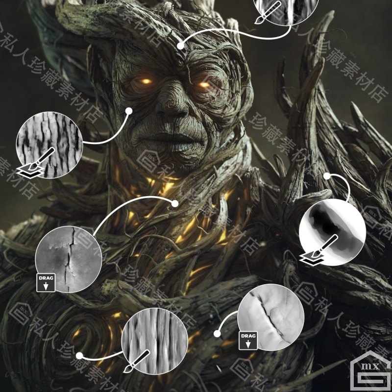 zbrush树皮木材纹理笔刷ZB木板木头木条纹木质树纹笔刷pablander,淘宝优惠券,粉丝福利购,淘宝优惠卷