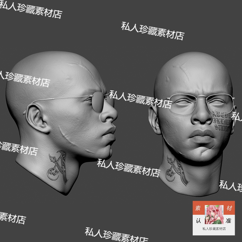 zbrush伤疤男性角色肖像头像雕刻3d模型zb日韩刀疤痕头部脸部模型 - 图0