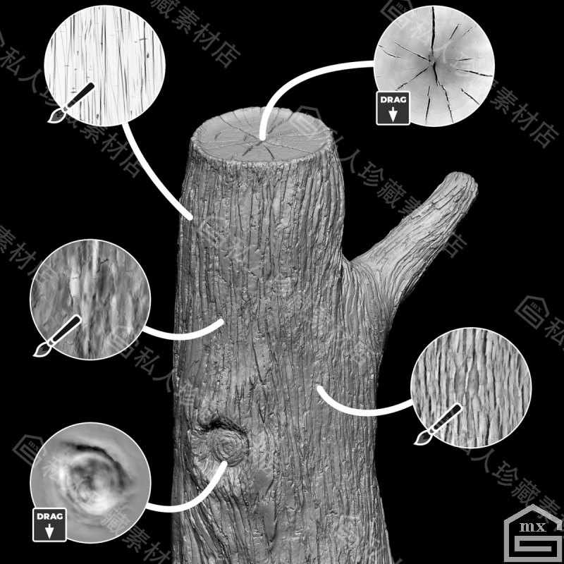 zbrush树皮木材纹理笔刷ZB木板木头木条纹木质树纹笔刷pablander,淘宝优惠券,粉丝福利购,淘宝优惠卷