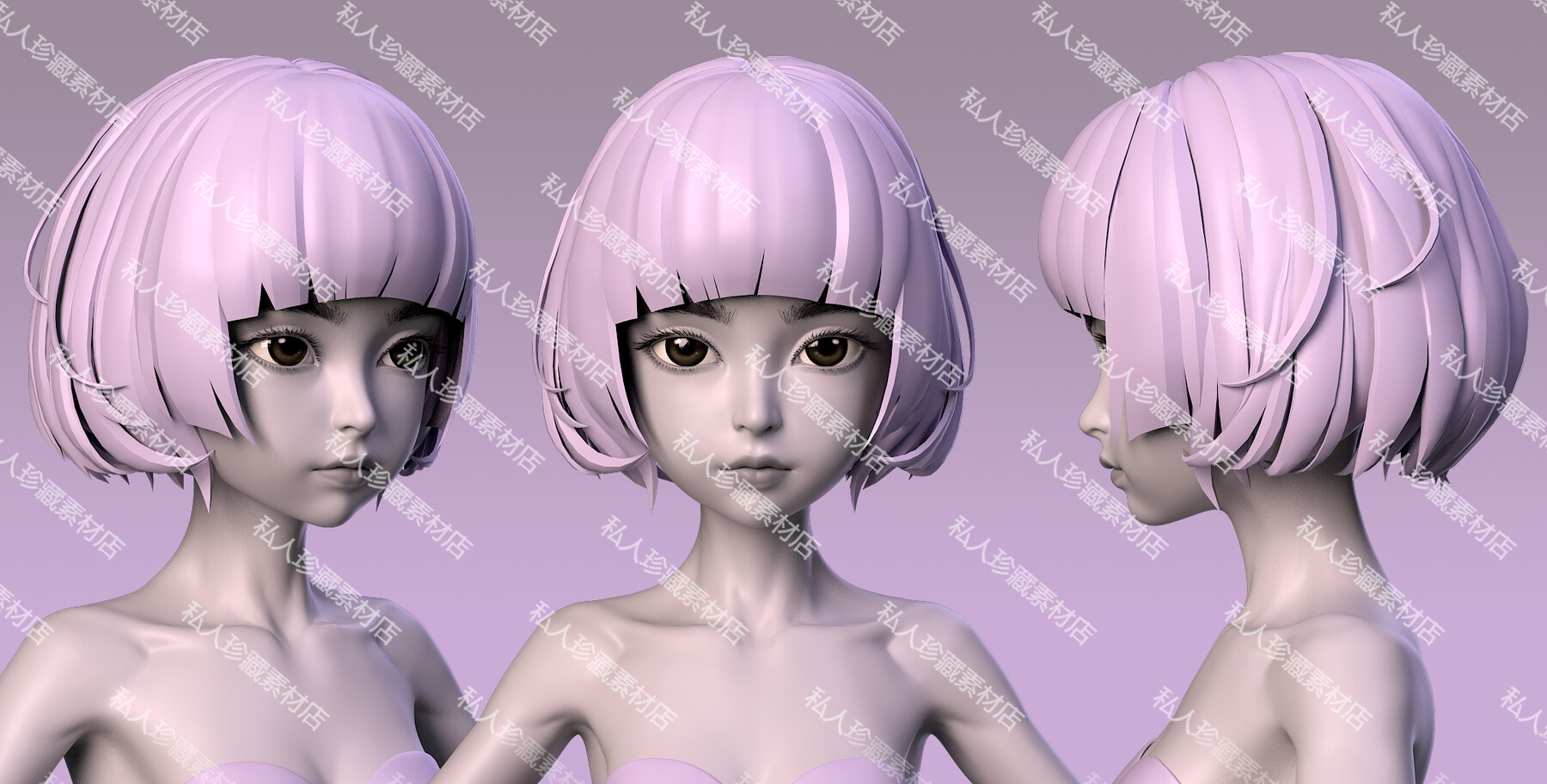 zbrush可爱萝莉基础细分模型女孩解剖学人类卡通素模小孩3d模型 - 图0