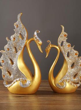 现代对约天简鹅情侣摆件一办公室家居客厅关酒柜装饰玄树脂7131X