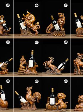十二生创肖摆件红架意酒鼠牛虎兔龙蛇HIF羊猴鸡马狗猪餐厅酒柜装