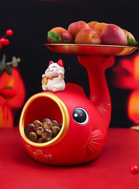 创意ins庆吸金纳福喜锦鲤托盘钥收纳匙摆P043件客厅桌面装收饰纳